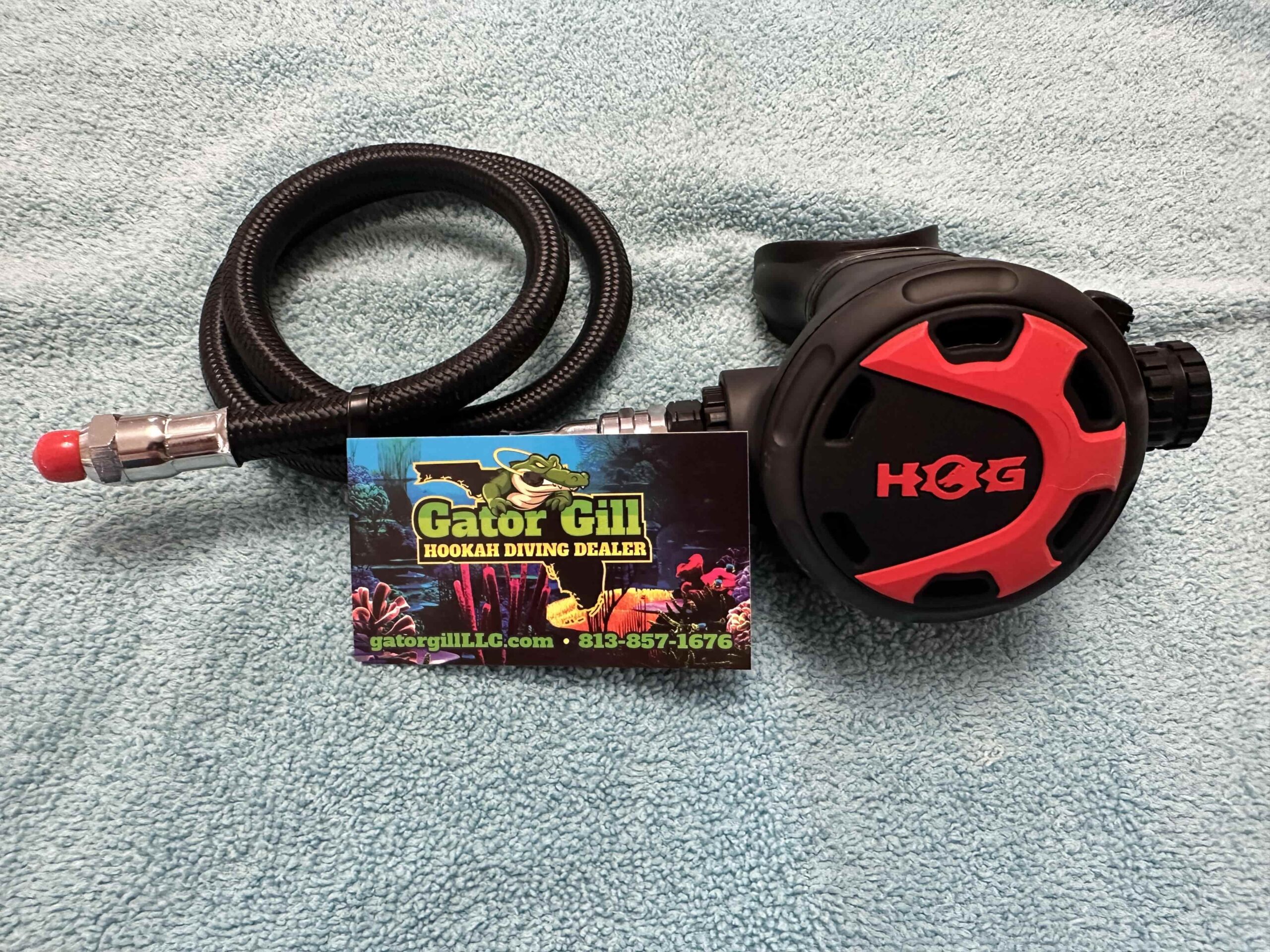 Hookah diving Filter equipment placed on a grey towel